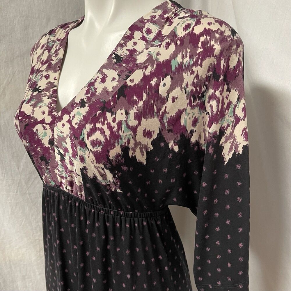 Soma Loungewear Empire Waist Tunic Dress Super Soft Black Purple Floral Sz XS - Picture 5 of 15